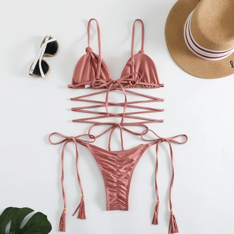 Women Swimsuit Women Two Piece Sets Women Swimwear Sexy Bikini Hollow Out Swimsuit Thong Biquini Cross String Bikini Set Bathing Suit Bikinis Beachwear