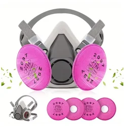 Reusable Half Face Respirator Mask with Filter Goggles for Dust, Paint, and Organic Vapors (6200 - 2097 - 5 in 1)