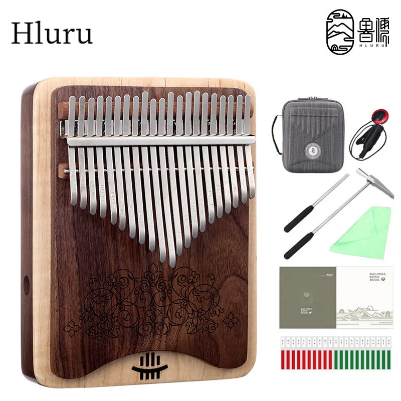 Hluru 21 Tasti Kalimba Strumento Musicale Professionale Thumb Piano Full Solid Wood Noce Nera Kalimba Finger Piano Portatile