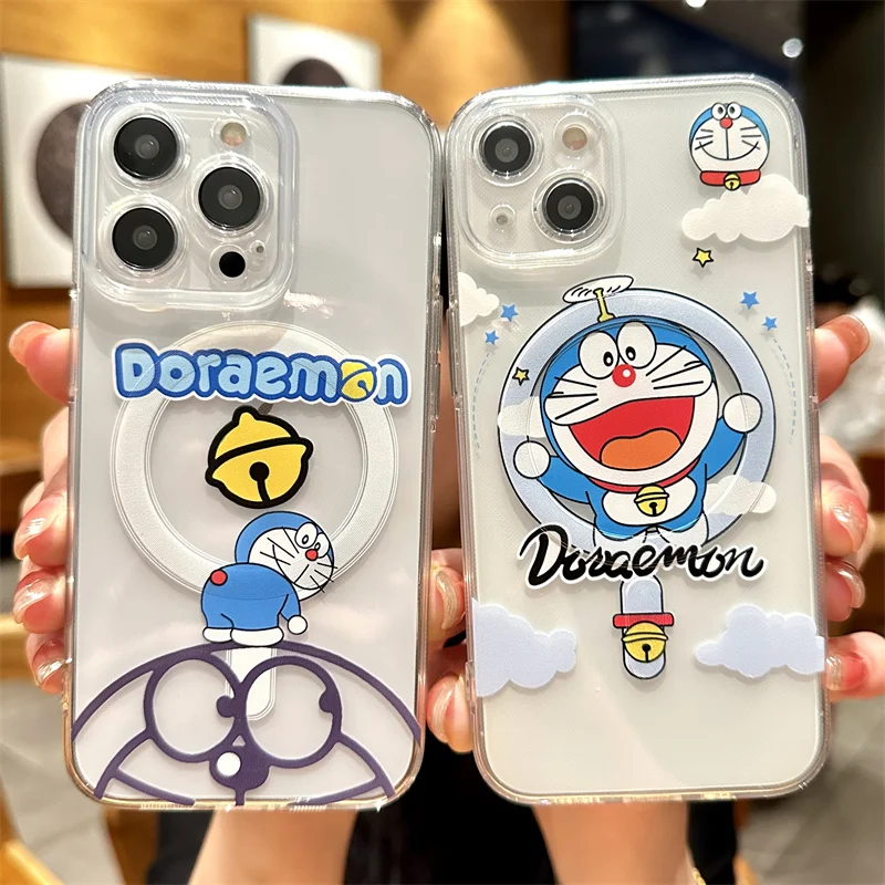 Custodia Doraemon Cartoon Per Iphone 15 11 12 13 14 Pro Max Mini Xs Xr 8 7 Plus Se 2020 Magsafe Ricarica Wireless Magnetica Trasparente Capa