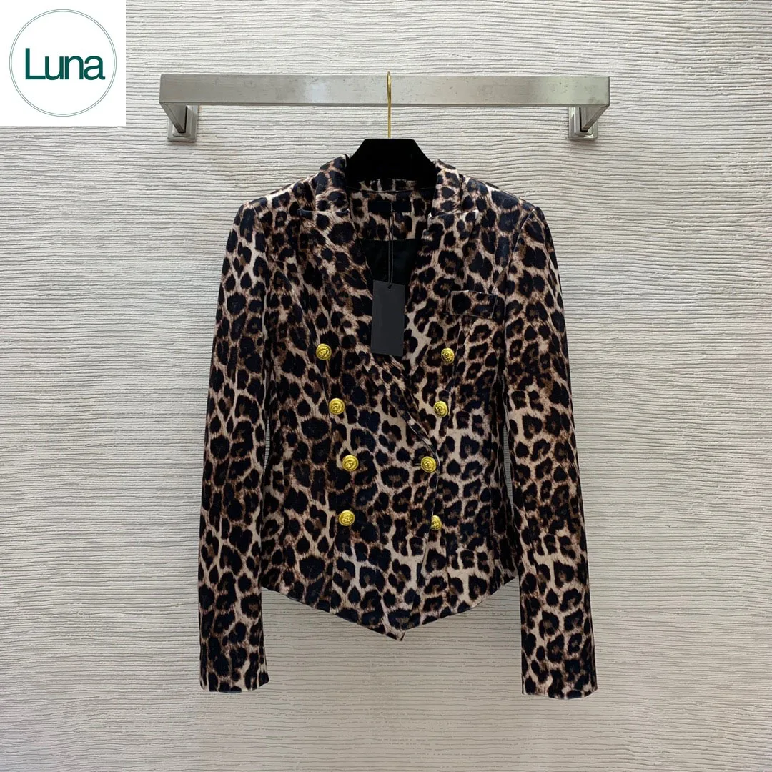 

2023 Early Fall Velvet Leopard Fabric Classic Lion's Head Double Breasted Slim Show Slim Long Sleeves Blazer