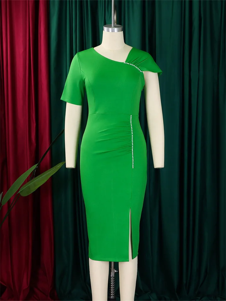 Wmstar Women Dress Short Sleeve Elegant Party High Waist Elagant Zipper Luxury Fashion Evening Dresses Wholesale Dropshipping