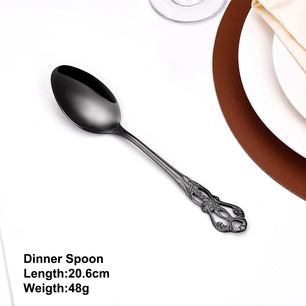 2/4/6/12 Pieces Sliver Spoons Gold Dinner Spoon Set Stainless Steel Tableware Western Soup Spoon Mirror Black Luxury Cutlery stainless steel spoon soup spoon