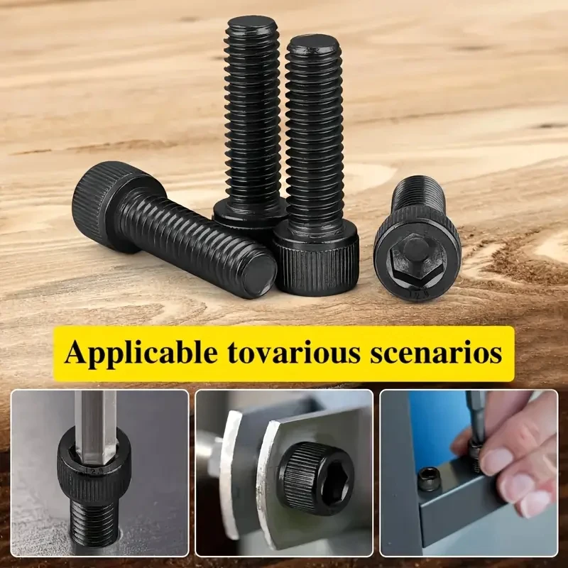50/84 pieces M6/M8 X 8mm/10mm/12mm/16mm 20mm/30mm/40mm hex socket screw bolt and nut kit grade 12.9 alloy steel black oxidize