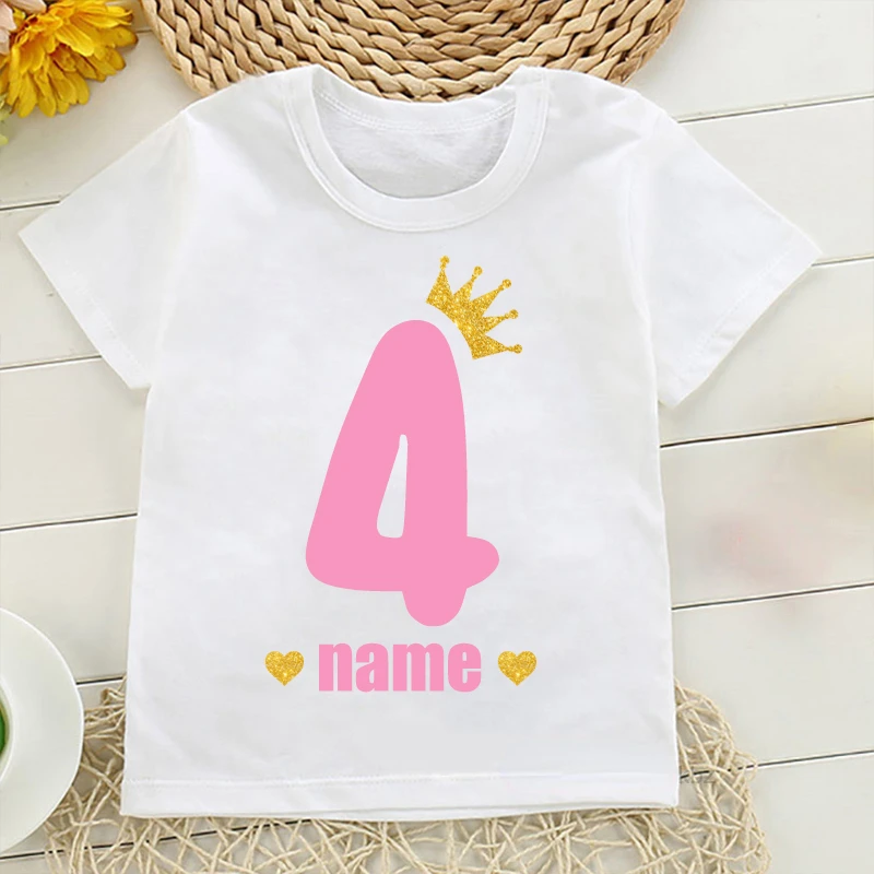 1-10 Girls Crown Numbers T Shirts Custom Boys Clothing Personalized Birthday Age Name Shirts Kids Gift T-Shirts Baby Clothes