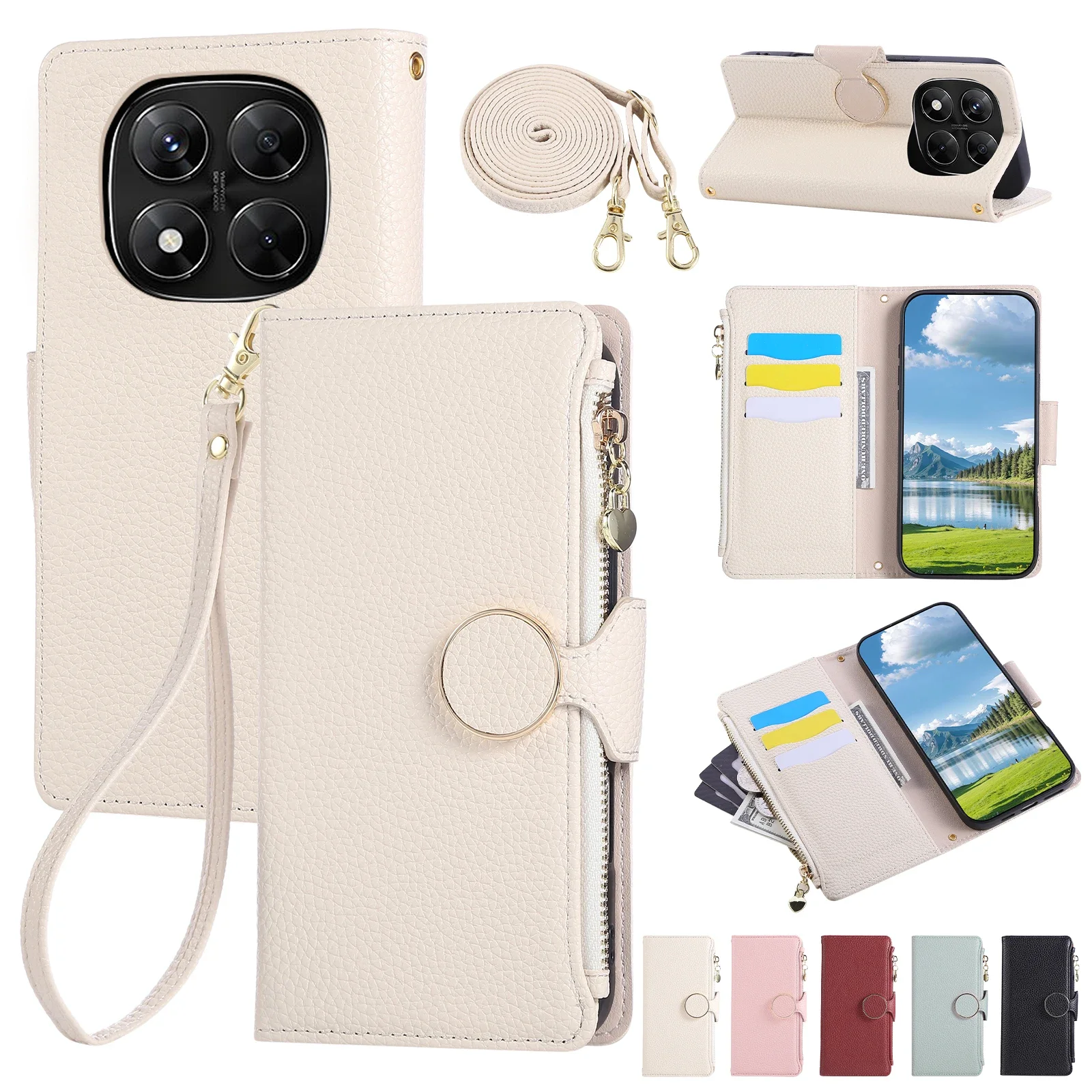 Crossbody Leather Wrist Strap Wallet with Card Holder Phone Case Cover