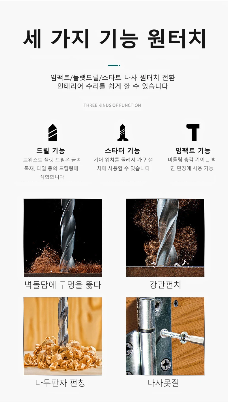 3 in 1 브러시드 무선 전기 임팩트 드릴 세트, 10mm 전기 스크루 드라이버, Dewelt 배터리 드릴용 가정용 전동 공구