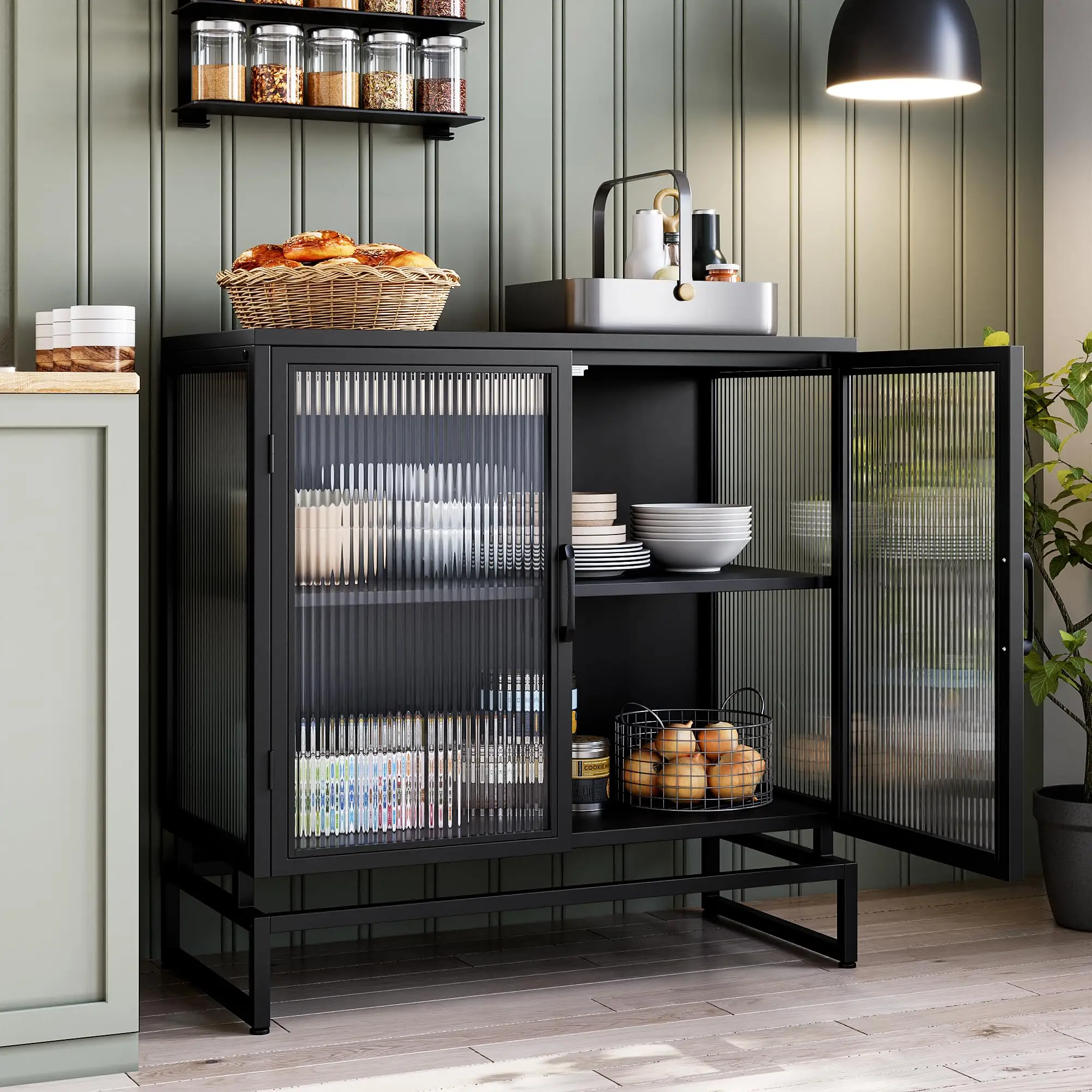 Metal Glass Door Storage Cabinet Large Capacity Storage Space Multipurpose Office Bathroom Kitchen Bedroom