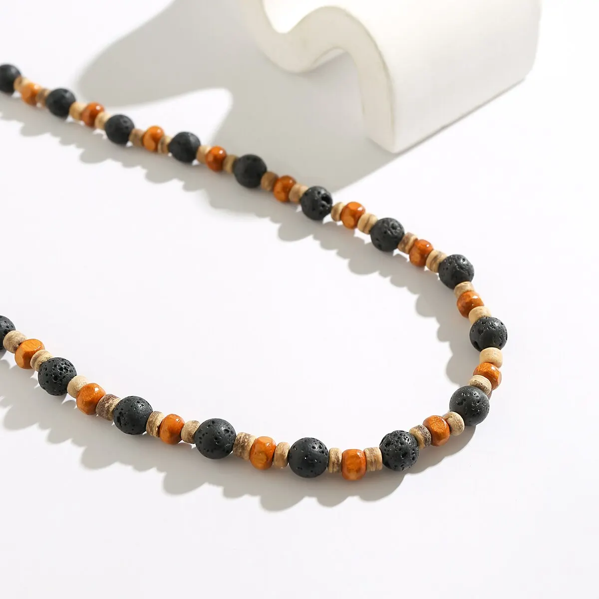 Retro Boho Wood Bead Stone Chain Necklace for Men Punk Simple Short Clavicle Choker Y2K Accessories Fashion Jewelry Gift Party