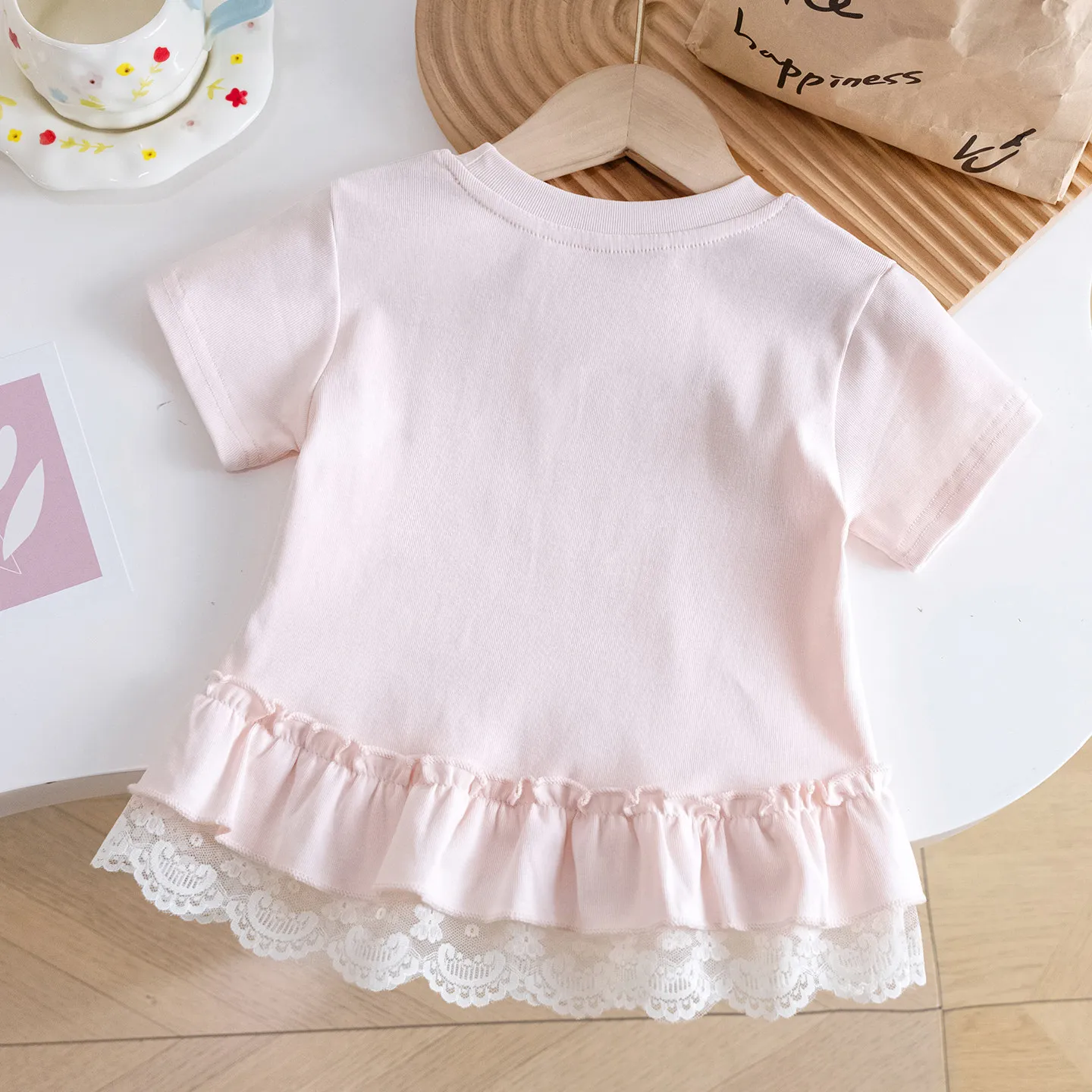 Girls T-shirt 2026 Summer New Style with Ruffled Hem Baby Cotton Breathable Top Baby Versatile Princess Thin Summer Clothes - 4