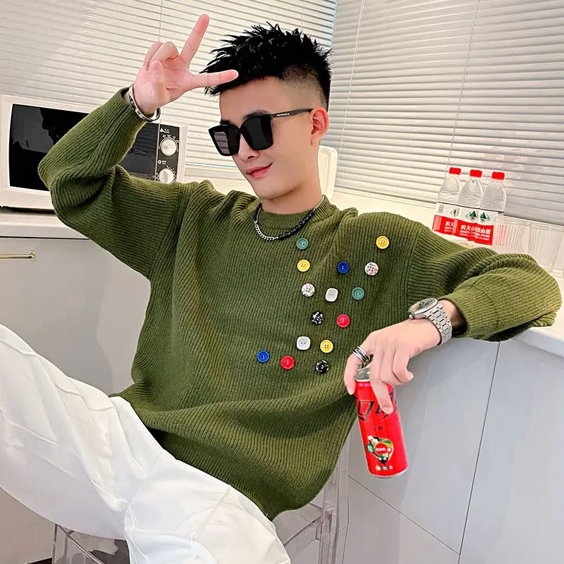2023 Autumn Winter KPOP Fashion Style Harajuku Slim Fit Tops Loose Casual All Match Knitwear Insert O Neck Long Sleeve Sweaters