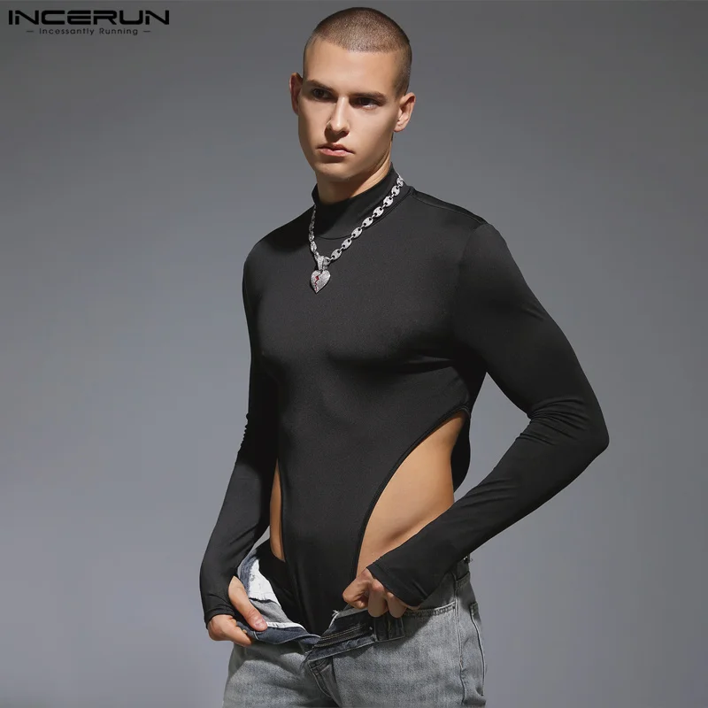 

2023 Men Bodysuits Solid Color Turtleneck Long Sleeve Sexy Rompers T Shirts Men Streetwear Fitness Fashion Cozy Bodysuit INCERUN