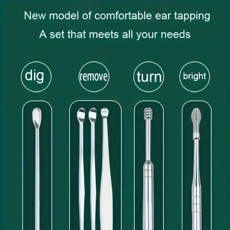 6pcs Stainless Steel Ear Wax Removal Tool Set Spiral Rotating EarPicking Spoon Ear Picker Spoon For Cleaning Collecting Ear Wax 4