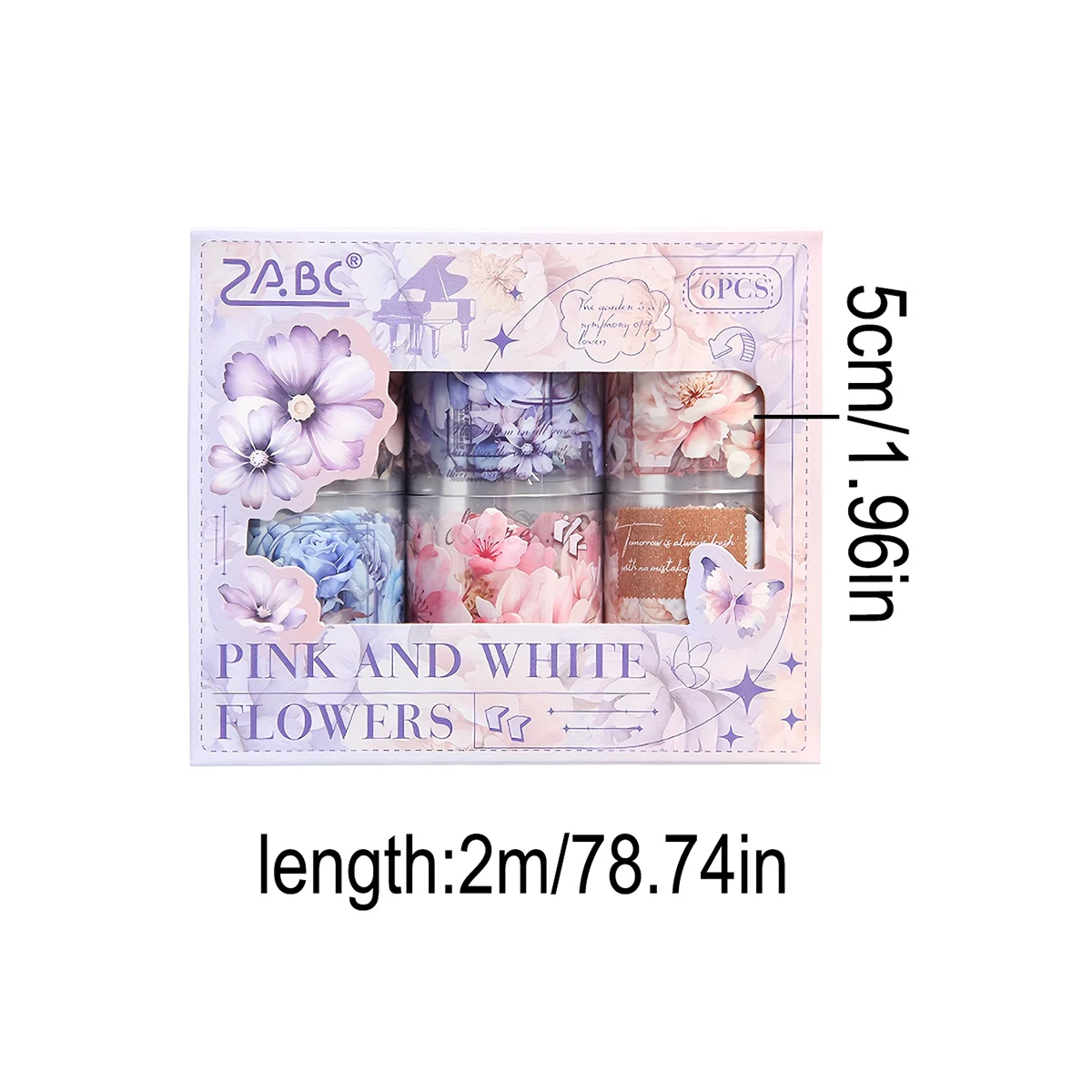 6 rolls of bright floral pattern PET waterproof tape for DIY notebook and scrapbook decoration tape, stationery decoration tape 2
