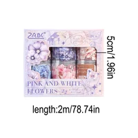 6 rolls of bright floral pattern PET waterproof tape for DIY notebook and scrapbook decoration tape, stationery decoration tape 2