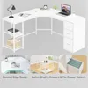 White L Shaped Corner Desk with Drawers, Reversible Modern L-Shaped Computer Desk with Storage Cabinet Shelves, Large Wood L 3