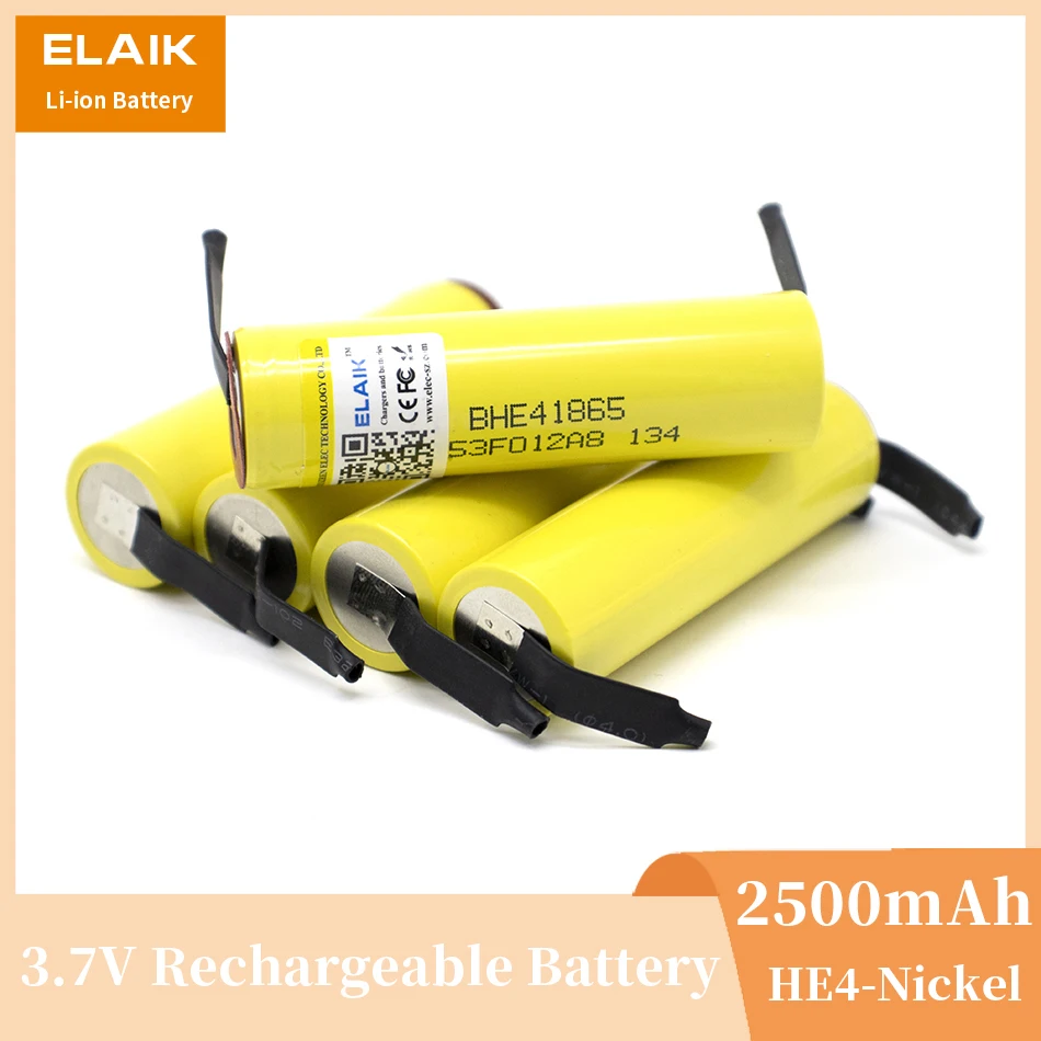 

ELAIK 1-12PCS HE4 2500mAh lithium battery 18650 3.6V power supply rechargeable battery maximum 20A, 35A discharge + nickel sheet