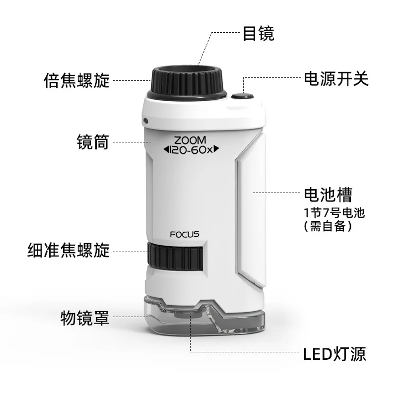 Kid Science Experiment Pocket Microscope Toy Kit 60-120x Educational Mini Handheld Microscope with Light Children Toys Gift 5