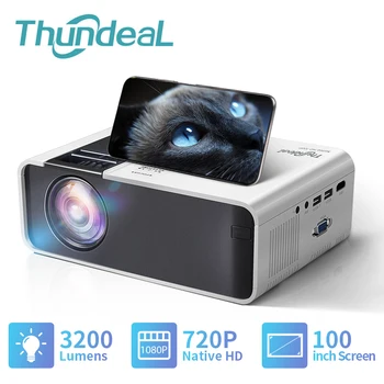ThundeaL HD 미니 프로젝터, 네이티브 1280x720P LED 와이파이 프로젝터, 홈 시어터 시네마 3D 스마트 2K 4K 비디오 영화 프로젝터, TD90