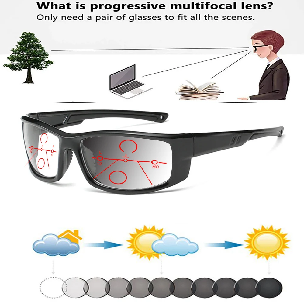

Rectangular Outdoor Wind-proof Handcrafted Frame Photochromic Progressive Multifocal Reading Glasses +0.75 To +4