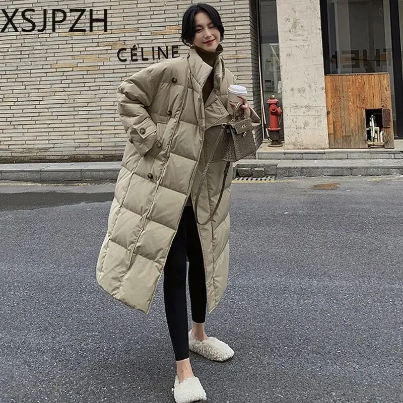 

Down Cotton Jacket Women Winter Mid Length Korean Version Loose Thickened Cotton Jacket Knee Length Design Foreign Style Jacket