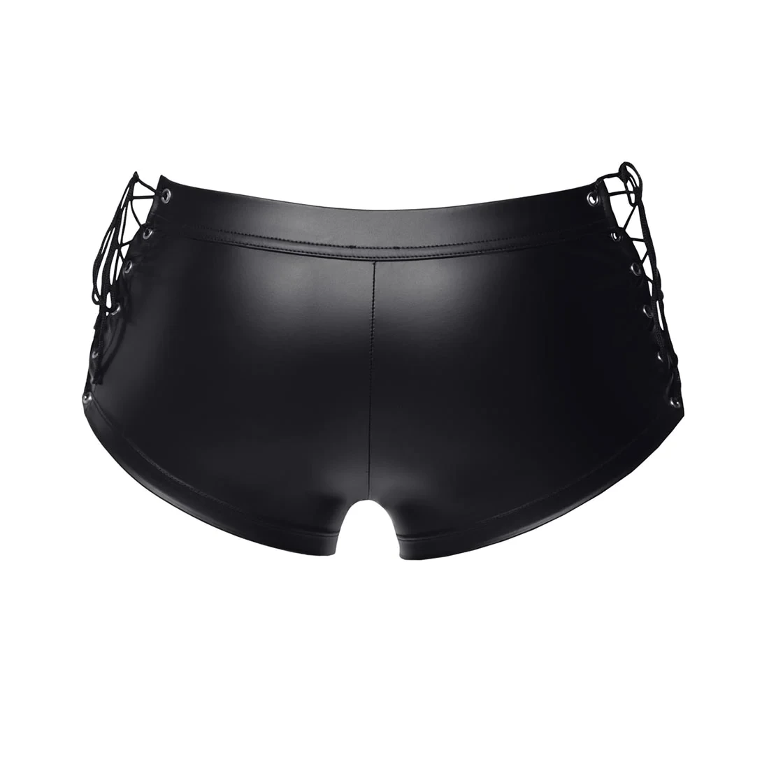Black Leather Look Side Lace Up Mens Sexy Lingeries Boxers Shorts Panties Underwear Underpants Male Exotic NIght Club Dance Wear