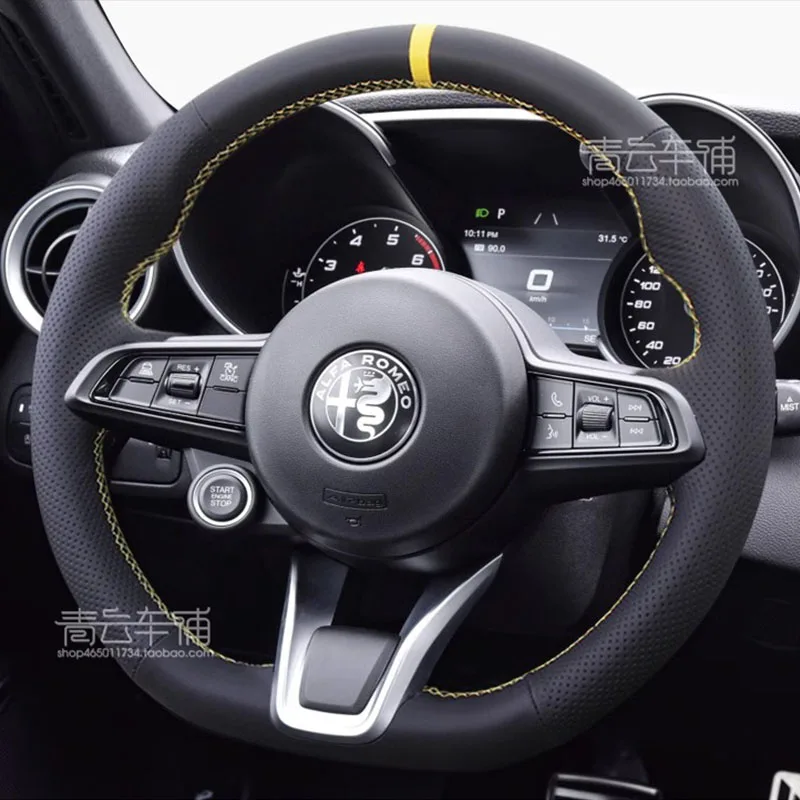 

Hand Stitched non-slip Genuine Leather Car Steering Wheel Cover For Alfa Romeo Stelvio Giulia 2020-2022