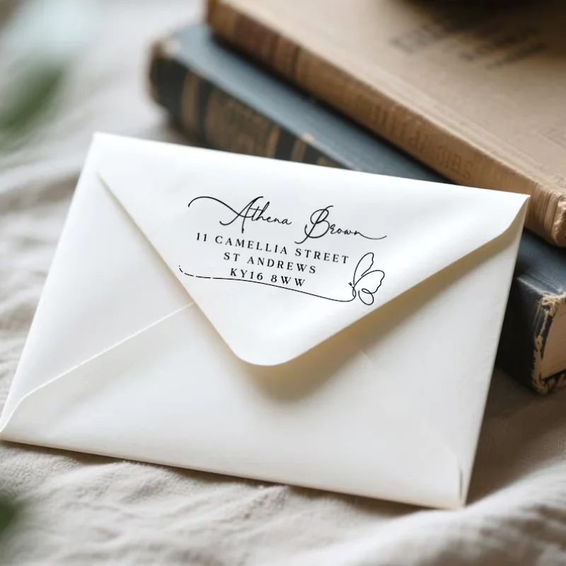 Customized Address Self-Inking Stamp Rectangle Logo Design Personalized Press-type Inking Stamp for DIY Business Card Decor