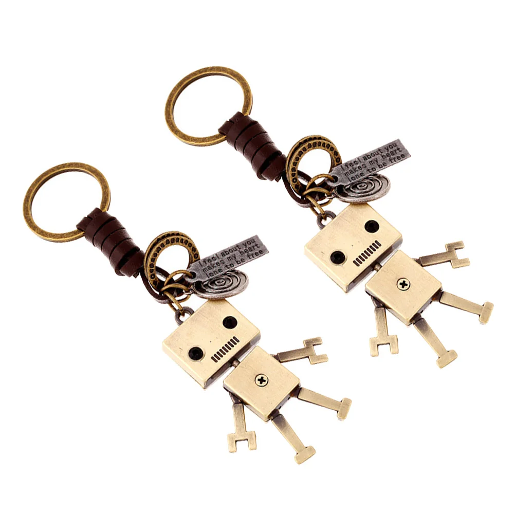 

2pcs Adorable Robot Keychain Creative Cowhide Key Ring Bag Pendant Key Holder