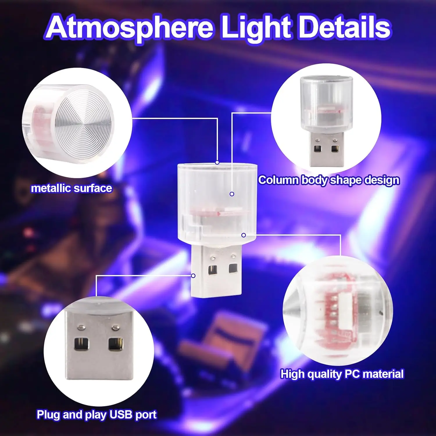 7 Colors USB LED Night Light Atmosphere Lamp Universal Mini Wireless Atmosphere Light Home Car Decorations