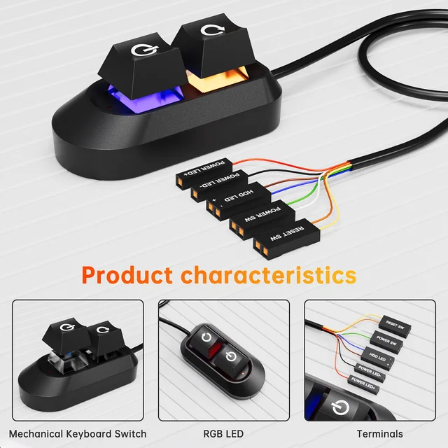 2M RGB LED Lights Computer Desktop Switch PC Motherboard External Start Power On/Off And Reset Button Extension Cable Key Switch - Image 5