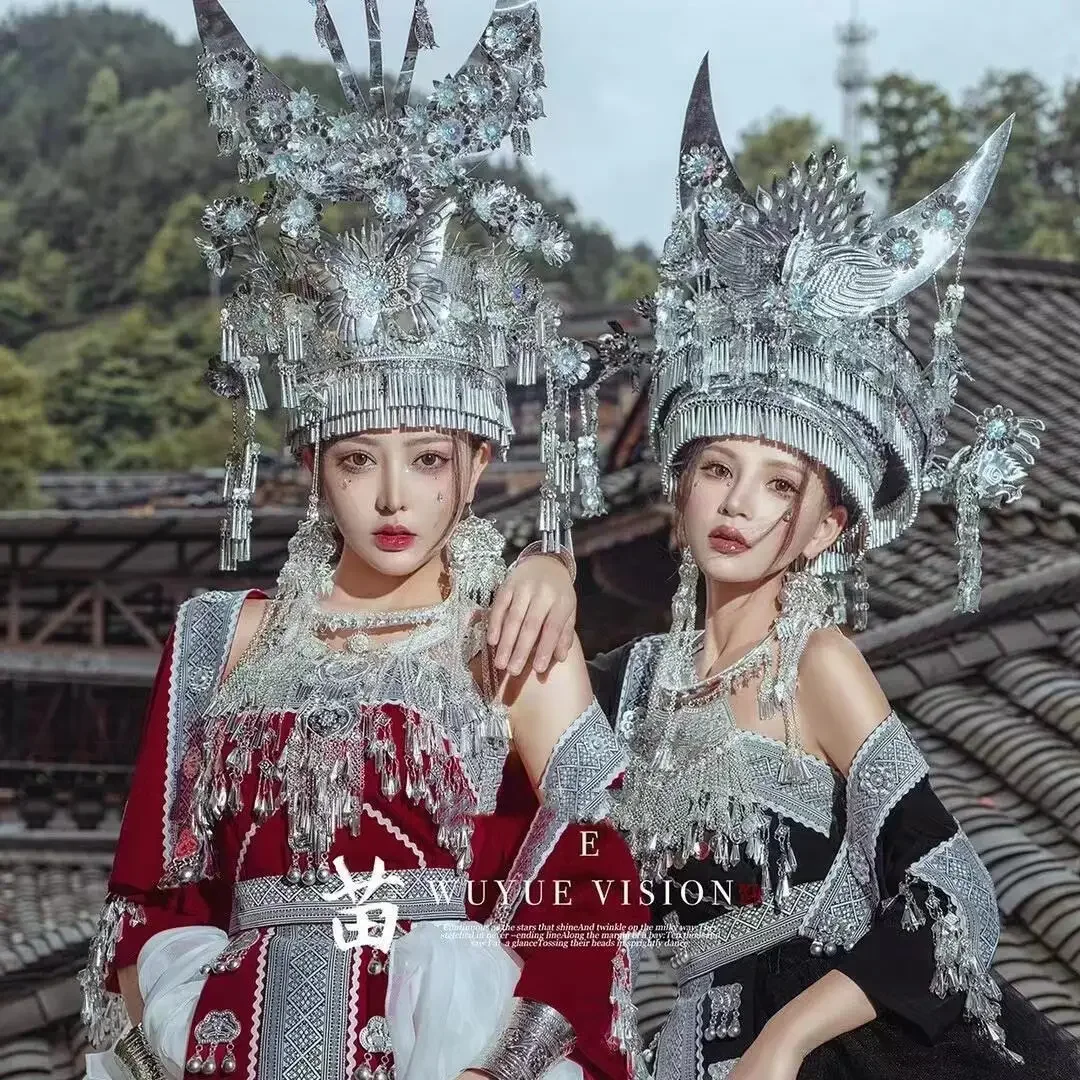 

Characteristic Hat Minorit Miao Head Jewelry Head Props Guangxi Hat Alloy Metal Silver Color Headwear Large Headwear Jewelry