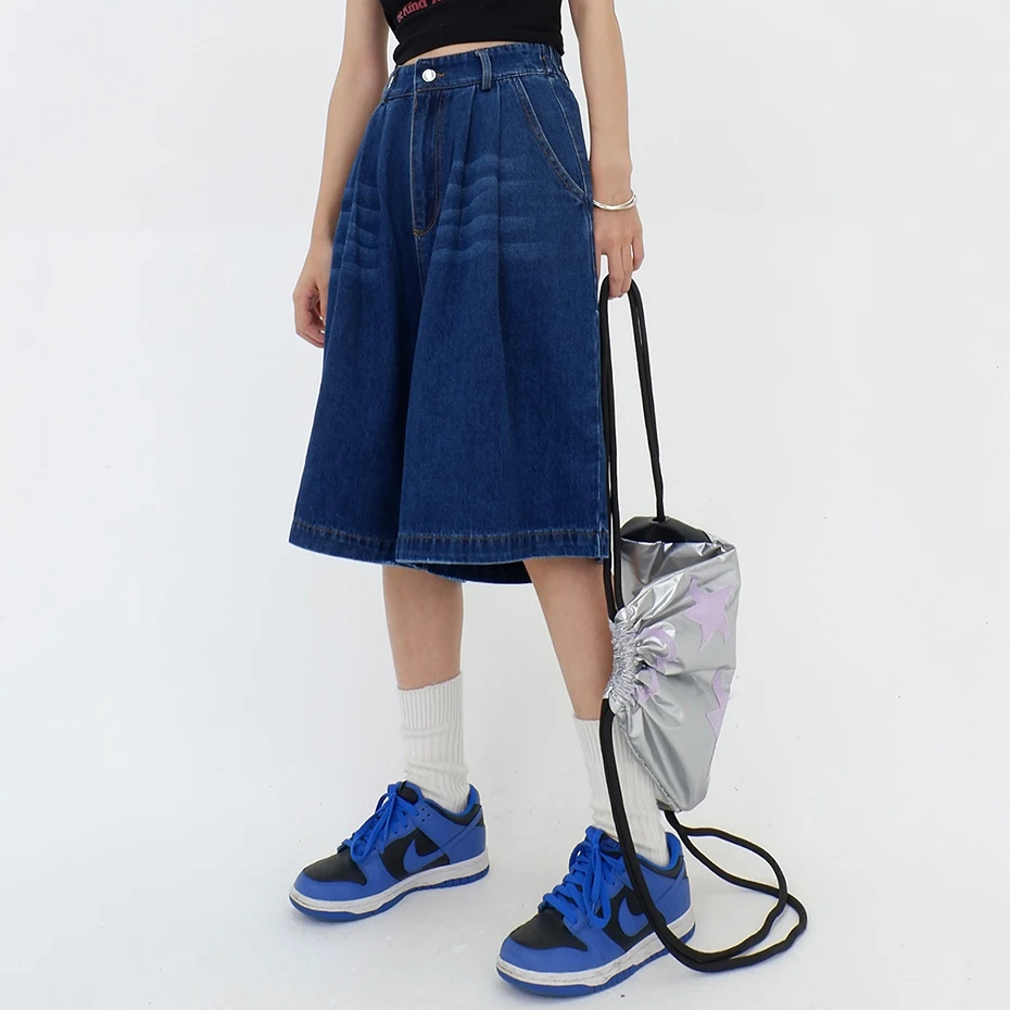 Vintage Wide Leg Denim Shorts Men Summer Casual Loose Jeans Shorts Streetwear Hip Hop Oversized Y2K Unisex