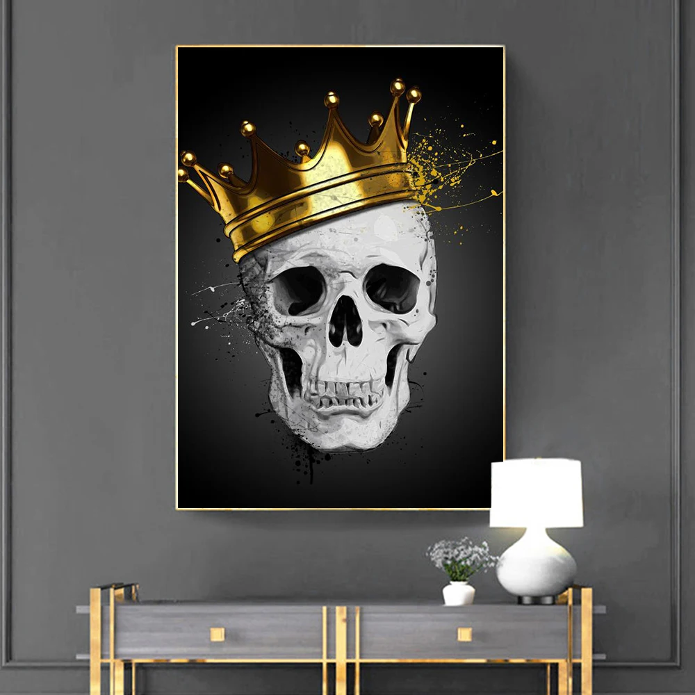 

Modern Abstract Wearing A Crown Skull Wall Art Posters Popular Home Decor Canvas Painting Prints Room Decoration Murals Pictures