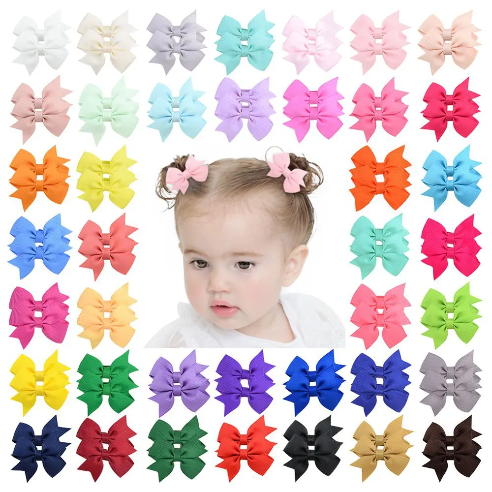 20/40pcs Solid Grosgrain Ribbon Bows Clips Hairpin Girl's Hair Bows Boutique Hair Clip Headware Kids Hair Accessories wholesale