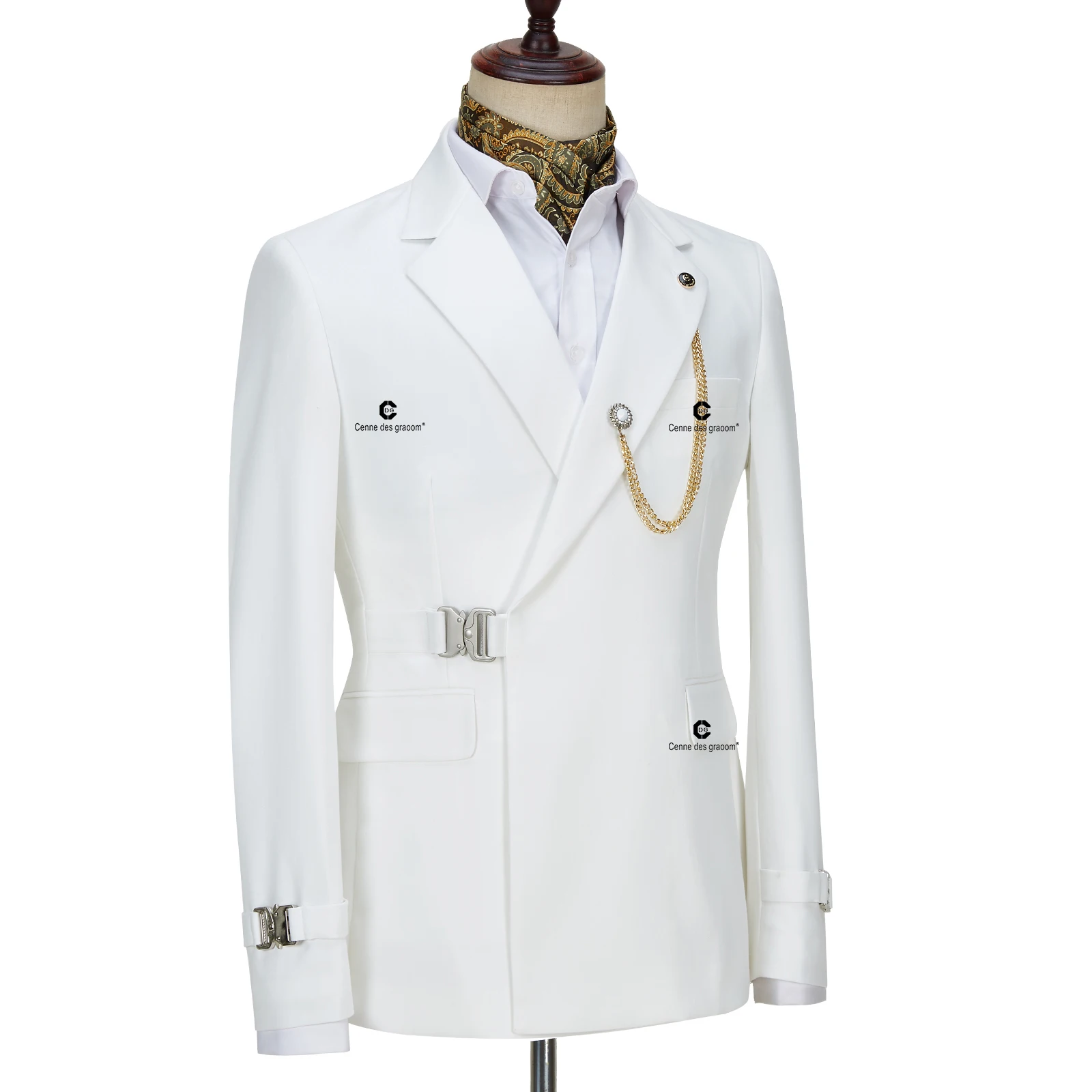 White Men Suit Black Shawl Lapel Jacket Slim Fit Wedding Party Groom Wear  Blazer | eBay