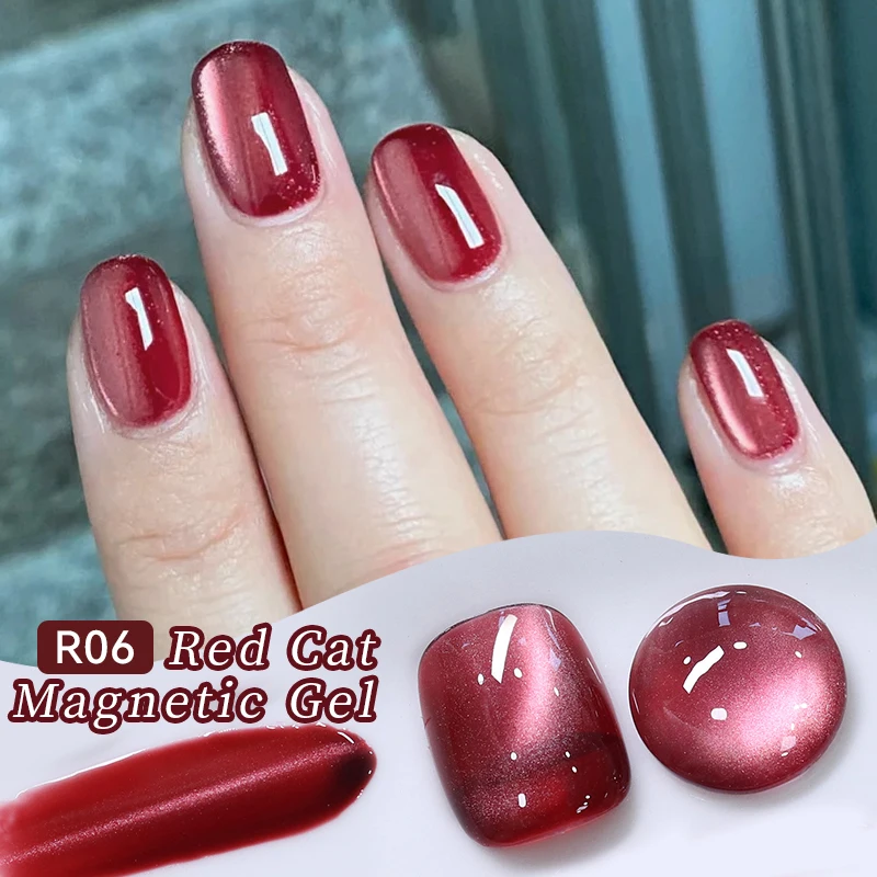 UR SUGAR 15ml Misty Rose Red Water Light Cat Magnetic Gel Nail Polish Sparkling Red Glitter Semi Permanent Soak Off for Winter