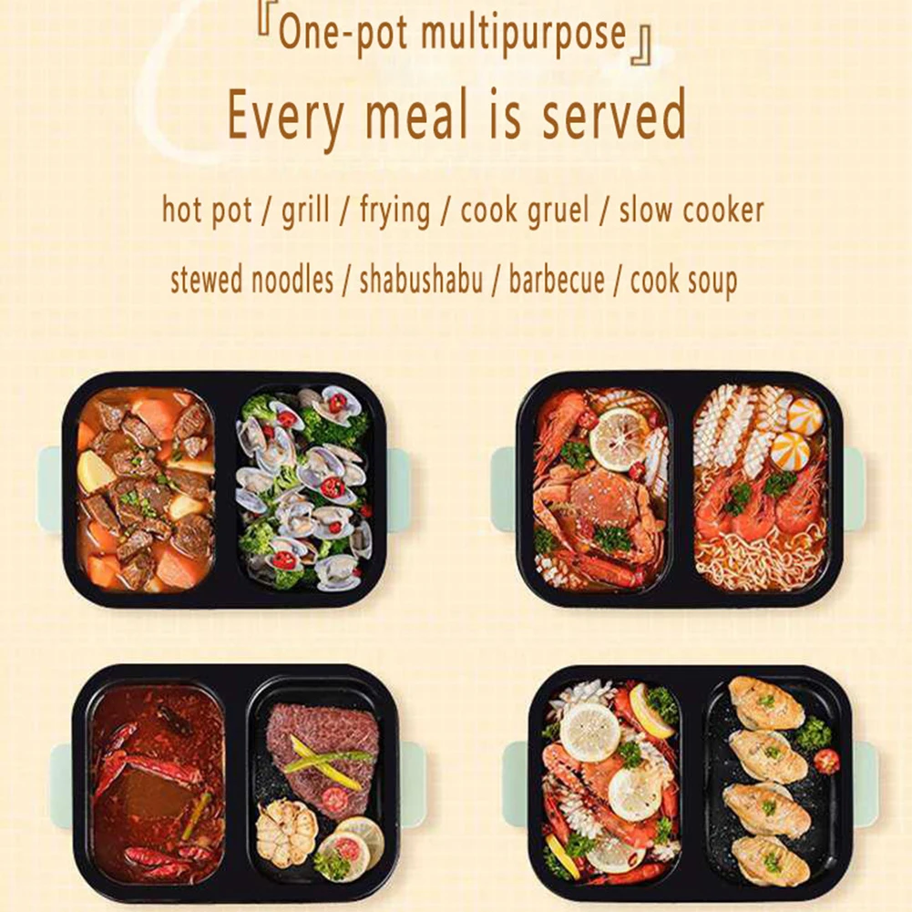 2 in 1 Electric Bakeware Barbecue Machine Dual Temperature Control Frying Pan Shabu Pot and Griddle for Steaks Ramen & Noodles 3