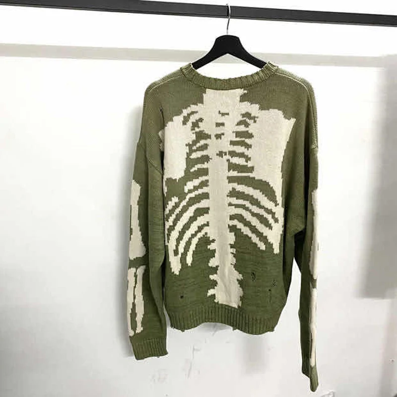 Kapital Green Loose Skeleton Bone Printing Sweater Men Woman Good