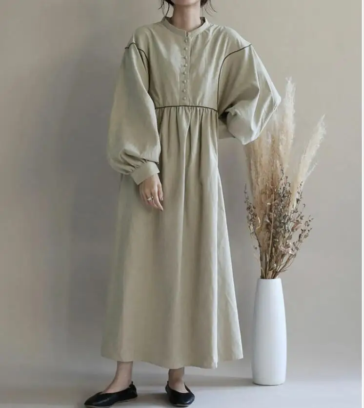 

Повседневная модная нежная женская одежда в японском стиле, новинка осень-зима, свободное облегающее платье с рукавом-фонариком, длинная юбка для женщин