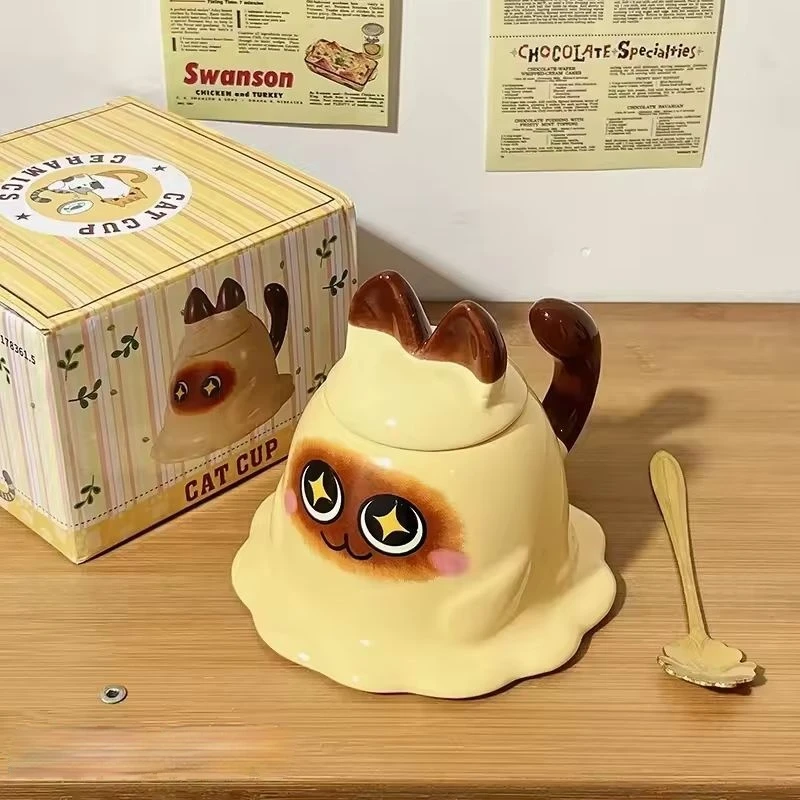 Creative Ceramic Mug Home Cute Cat With Lid Funny Storage Coffee Cup Halloween Desktop Decoration Girl Holiday Gift
