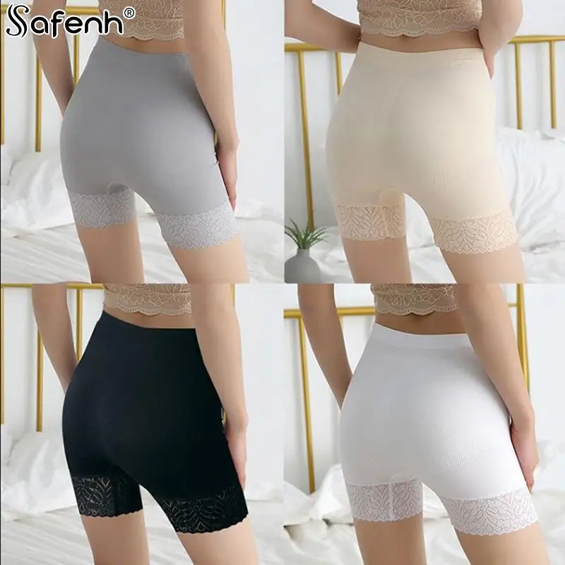 High Waist Shorts 1PCS Summer Women Safety Underwear Seamless Lace Edge Thin High Waist Safe Pants Female Boxers Under Shorts Anti-light Legging