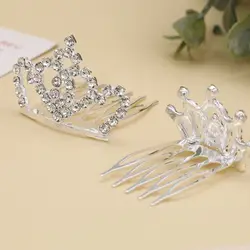 Flower Crystal Crown Hair Comb Hollow Love Heart Children Tiara Headband Wedding Jewelry Hair Styling Accessories