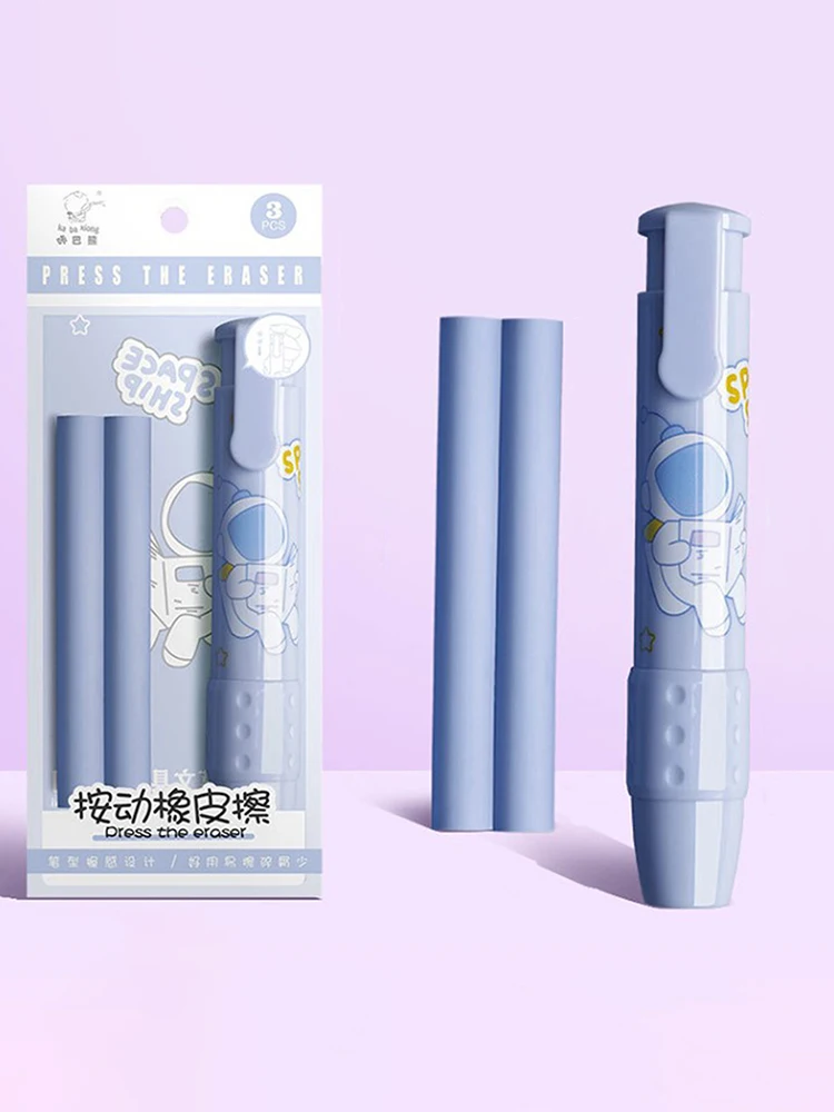 Pressing cartoon pencil eraser Pen type cute eraser Replaceable rubber core