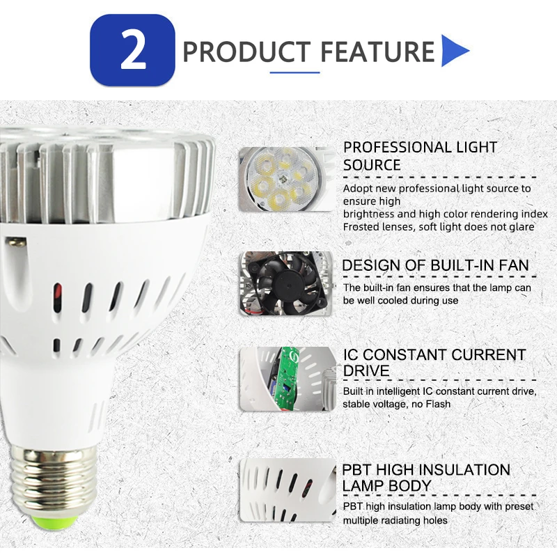 가정용 LED 스포트라이트 전구, 매우 밝은 LED 램프, PAR30, 35W, AC 220V, 240V, 3000K, 4000K, 6000K