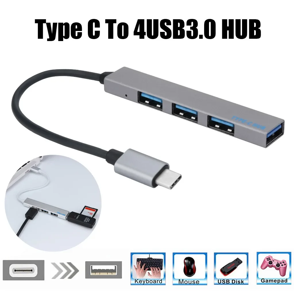 C타입에서 4 USB 허브 확장기, 초박형 미니 휴대용 USB 3.0 허브, 맥북..
