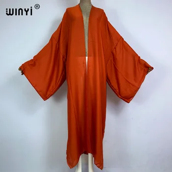 WINYI monocolour cotton feeling kimono comfortable Women Soft Cardigan Loose Dress Boho Maxi beach Holiday Swimming Cover ups 1