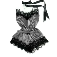 Ensemble pyjama d'été en dentelle et soie pour femmes, vêtements de nuit, Lingerie Sexy, haut et short, confortable et décontracté 6