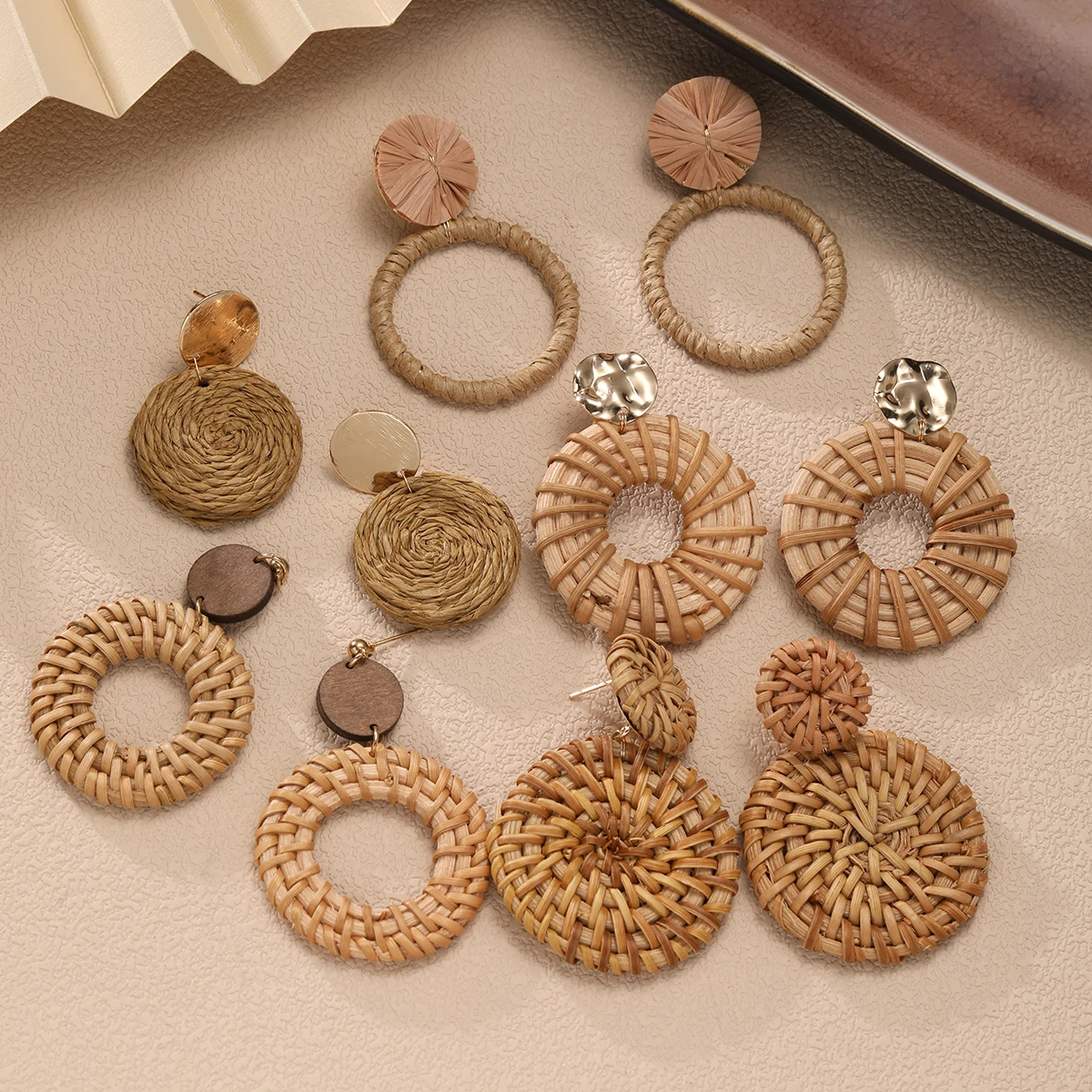 6Pcs Elegant Wood Earring Set For Women Fashion Exaggerated Big Round Geometric Drop Earrings 2024 Trendy Jewelry Gifts New