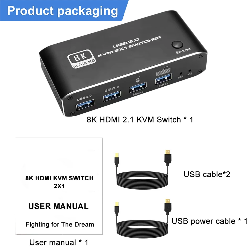 8k HDMI 2,1 kVM Switch Splitter 4k USB 3,0 kVM Switcher USB 2 in 1 Out 2x2 Switcher für Computer Monitor Tastatur Edid HDCP 2,3 – Detail 40
